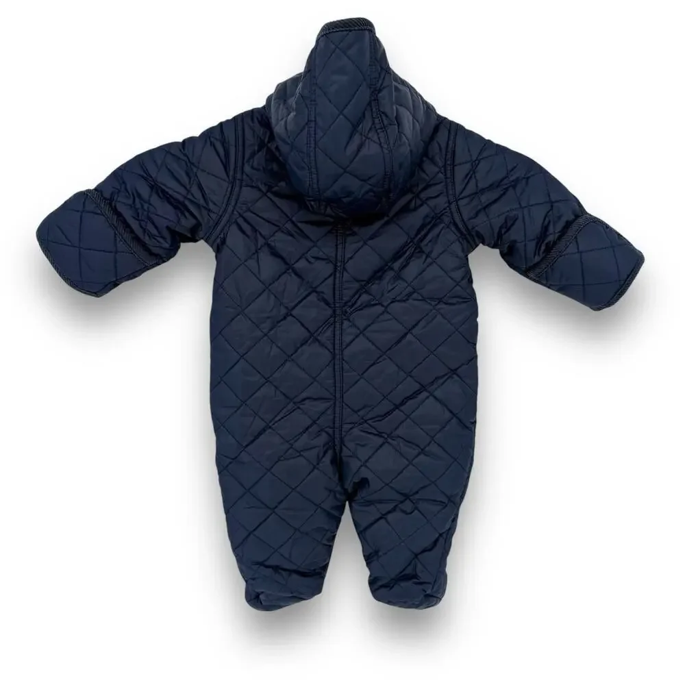 Ralph Lauren Hooded Barn Bunting Baby Quilted Snowsuit  Newport Navy Blue 3M